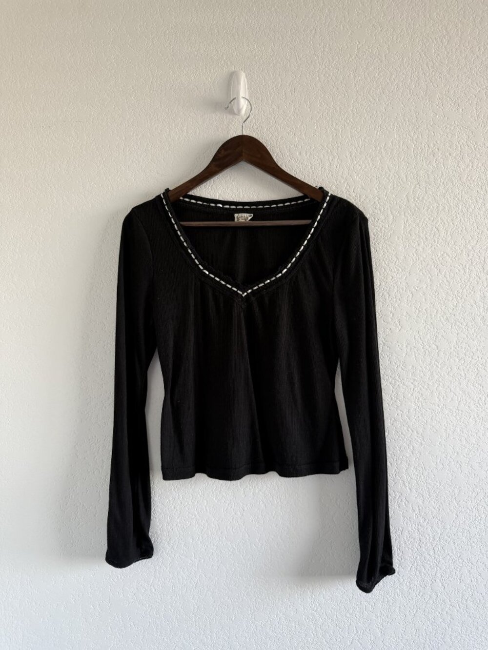 Free People Black Knit Top Boho Casual Women's Size Medium Minimalist